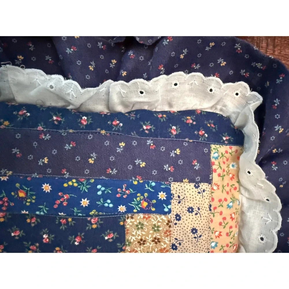 Vintage 1970's Log Cabin Quilt Pillows cover  Pair Handmade  Ruffle Cottagecore